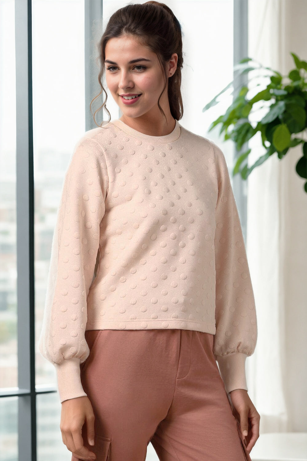 Women Bubble Knit Self Design Pullover