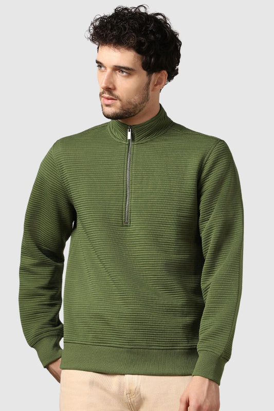 Avocado Striped Quilted Zip-Up Sweatshirt