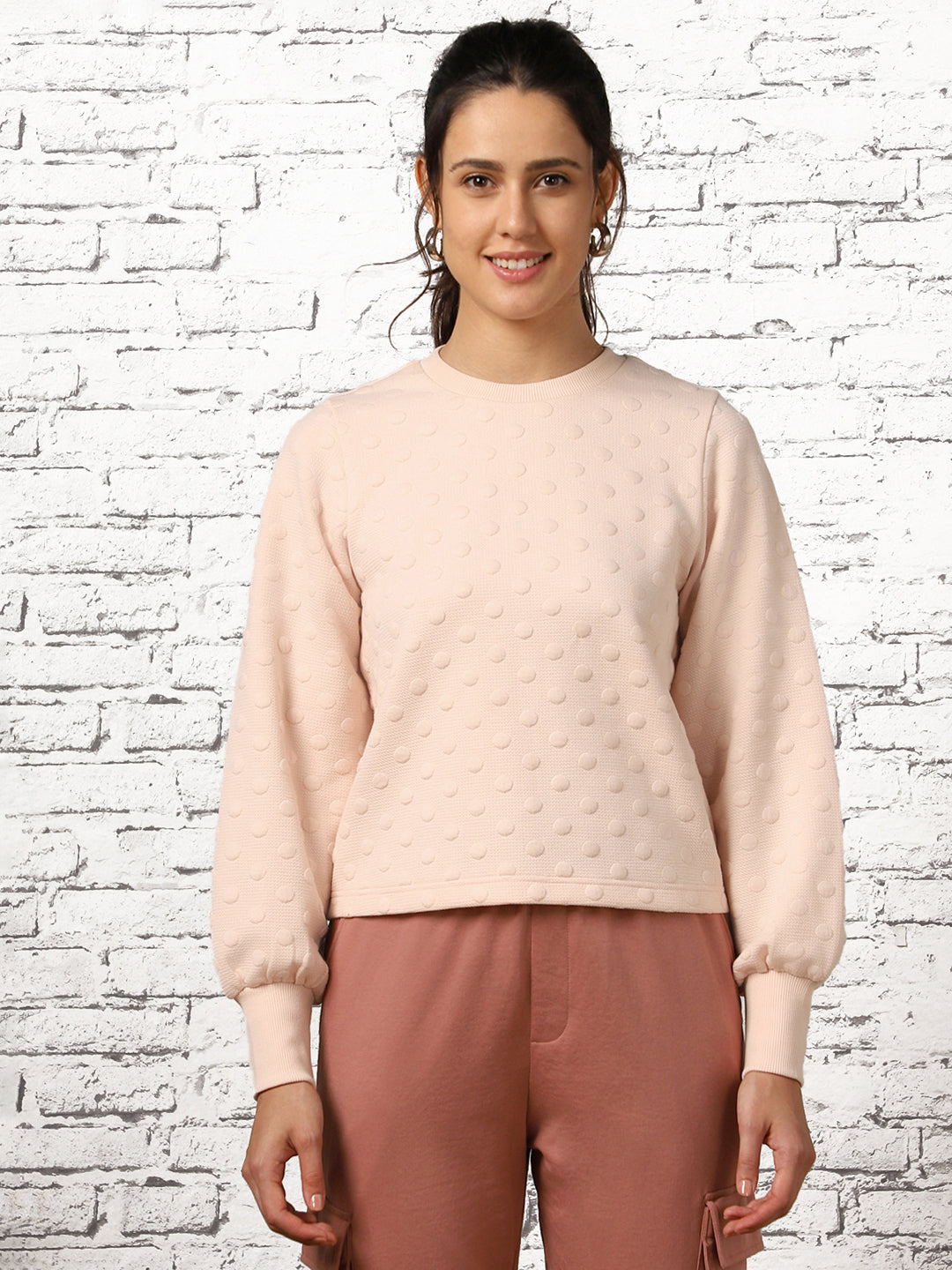 Women Bubble Knit Self Design Pullover