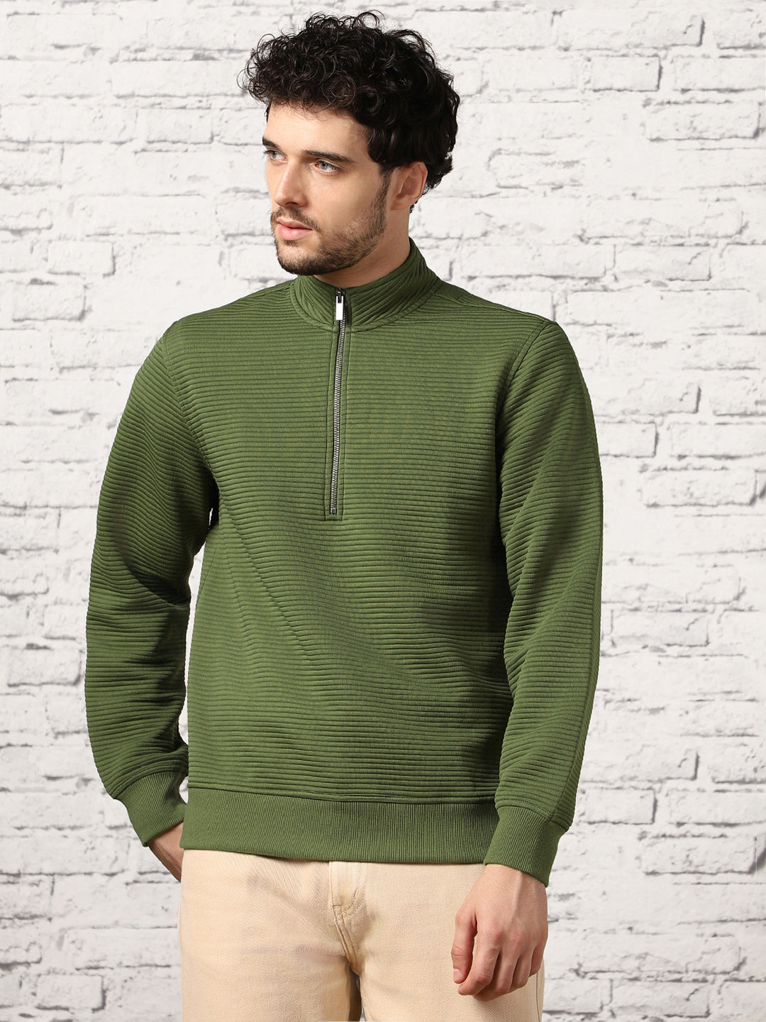 Avocado Striped Quilted Zip-Up Sweatshirt