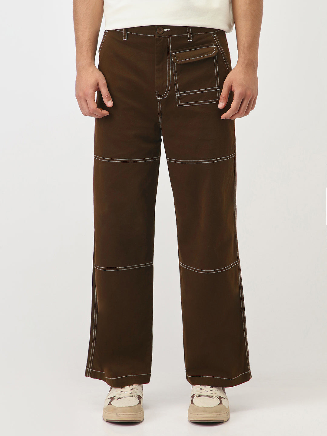 Oversized Contrast Stitch Cargo Pants