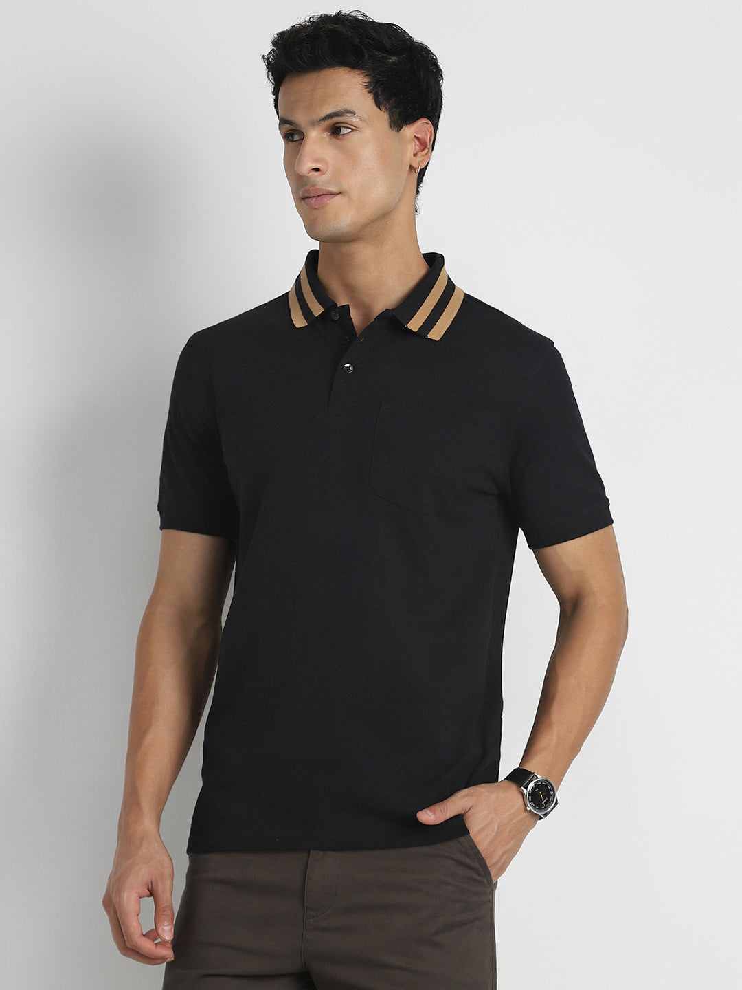 Striped Collar Polo T-Shirt