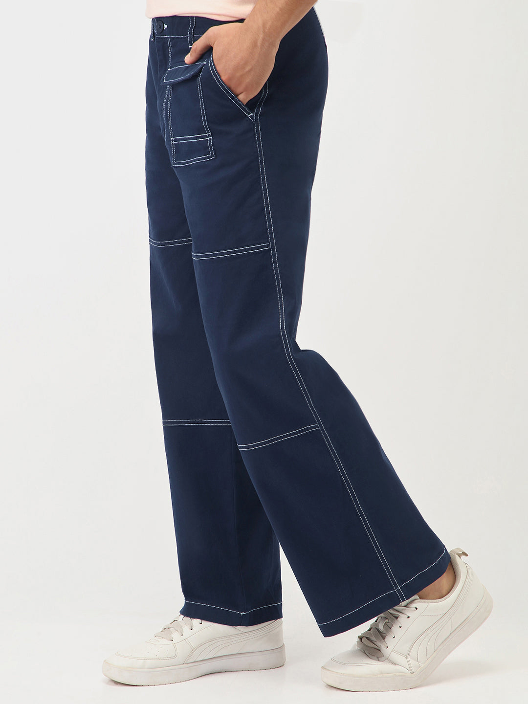 Oversized Contrast Stitch Cargo Pants