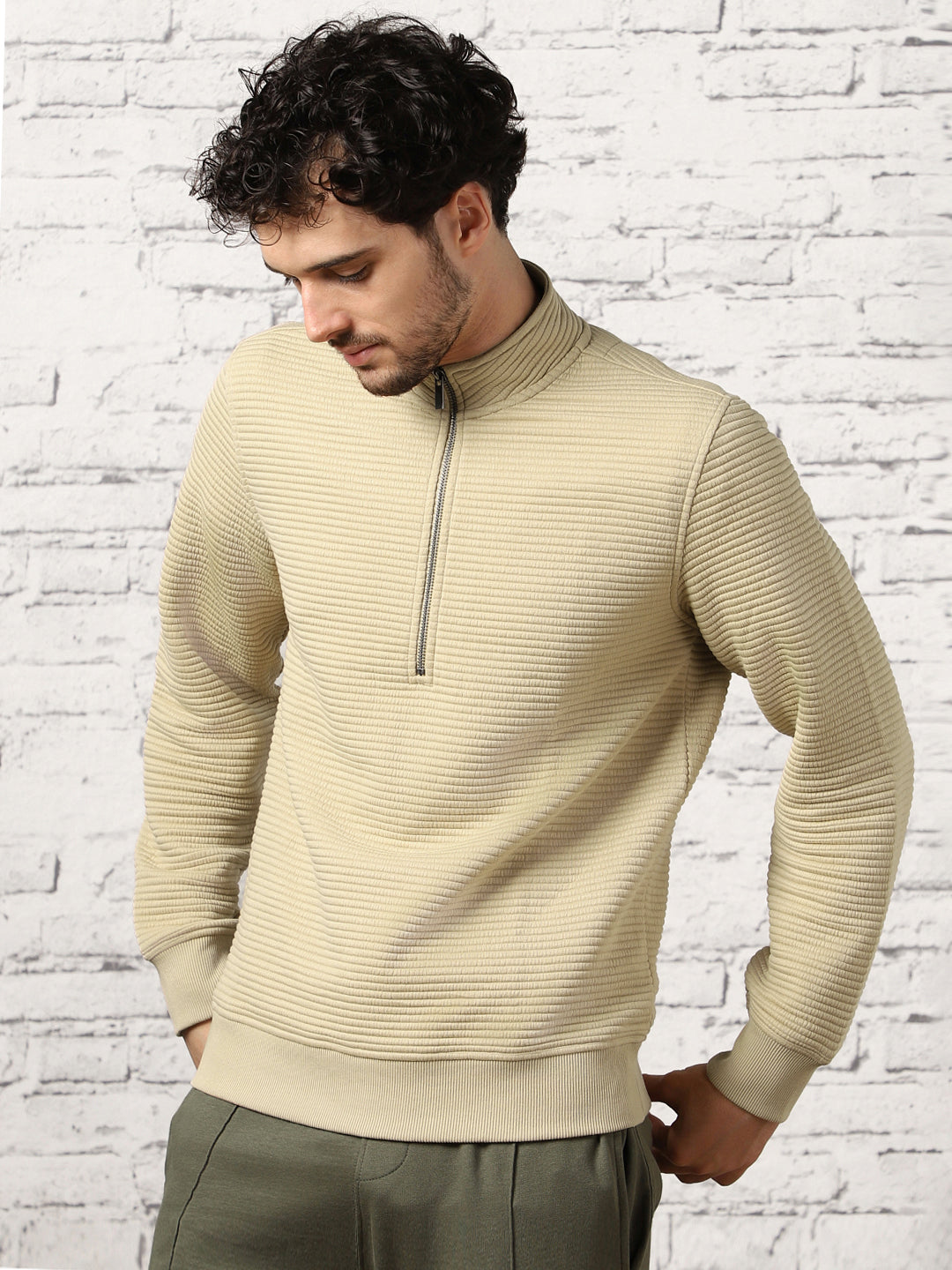 Avocado Striped Quilted Zip-Up Sweatshirt