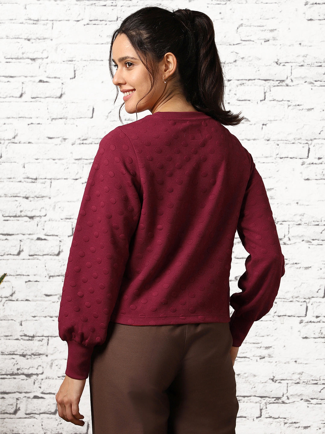 Women Bubble Knit Self Design Pullover