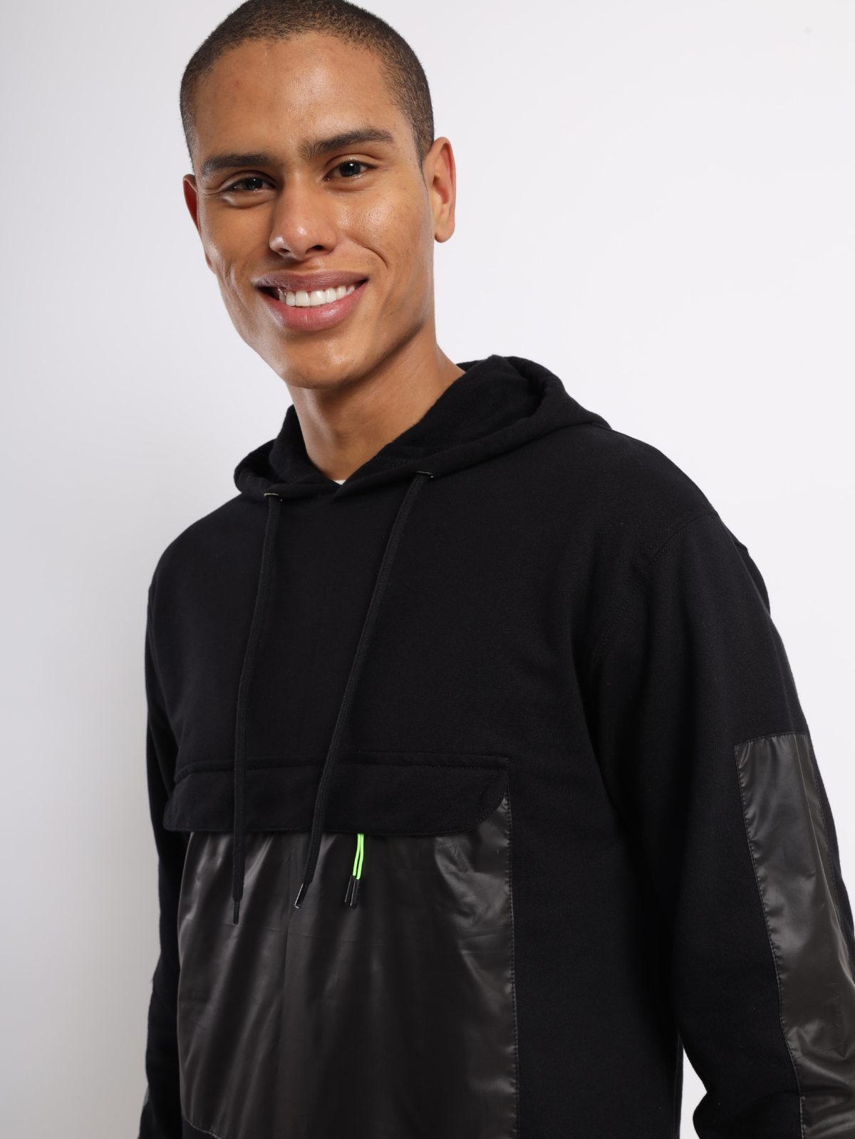 Black Cut & Sew Panel Hoodie