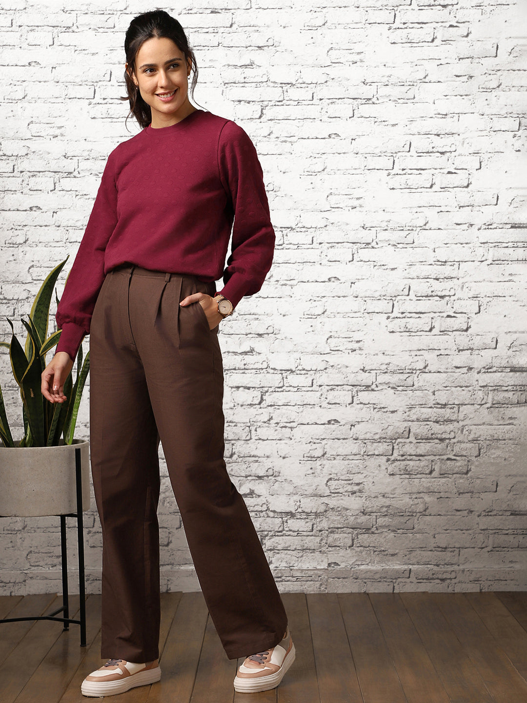 Women Bubble Knit Self Design Pullover