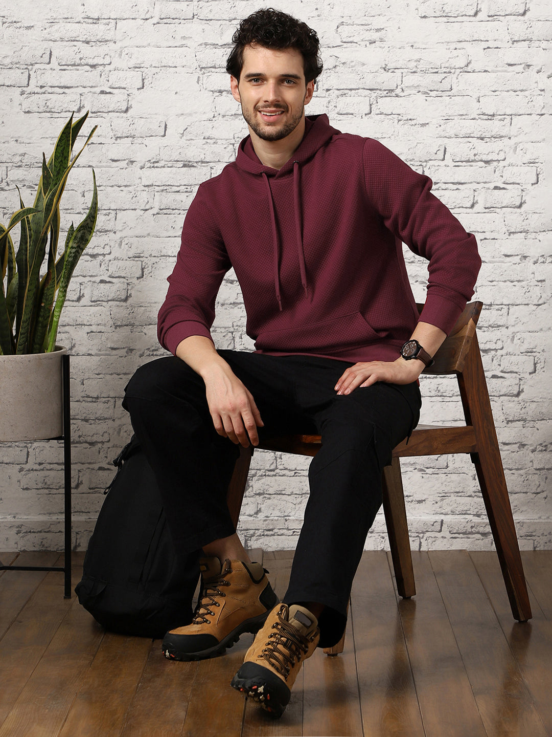 Cranberry Juice Checked Quilted Hoodie