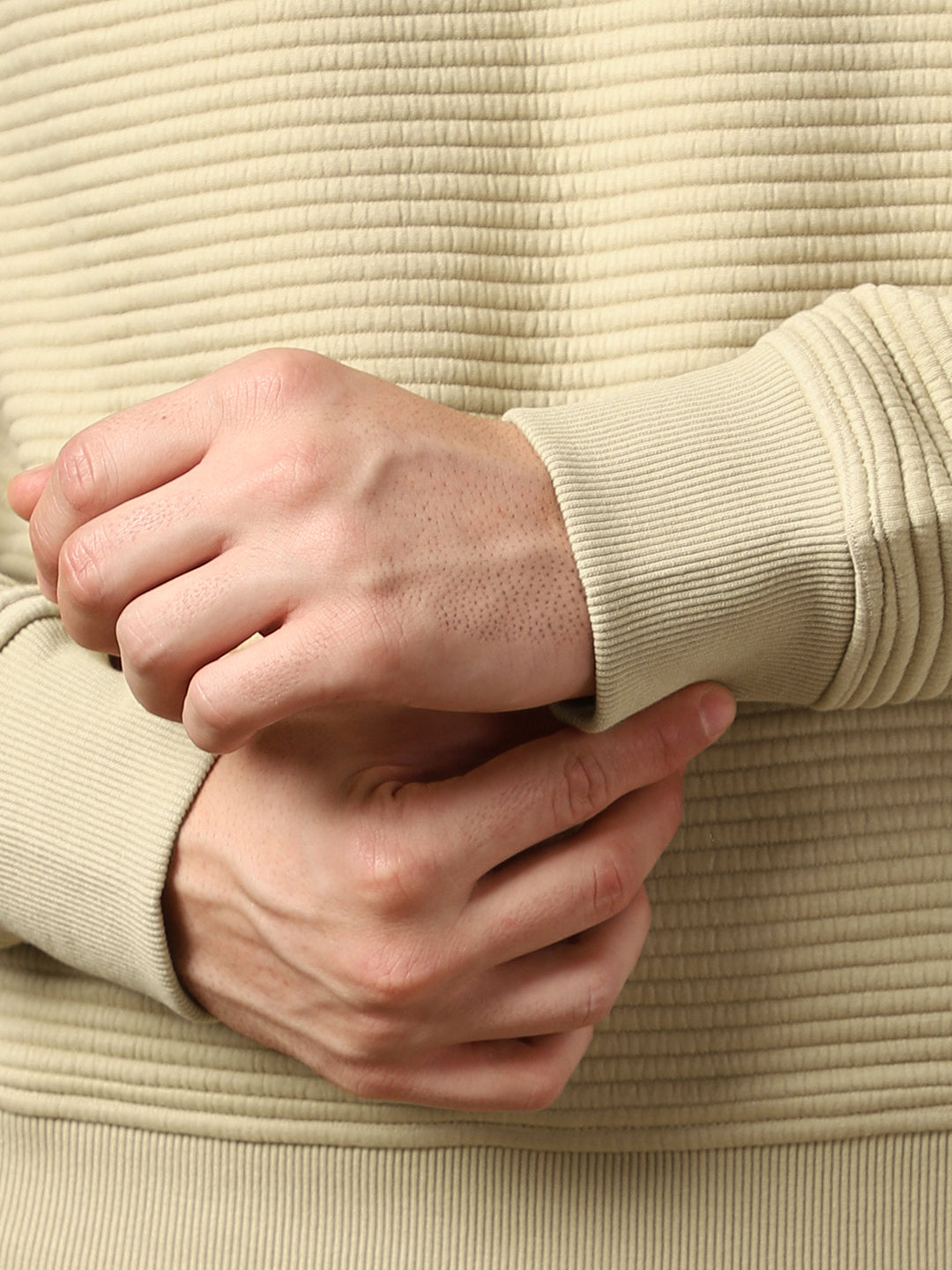 Pale Khaki Striped Quilted Zip-up Sweatshirt