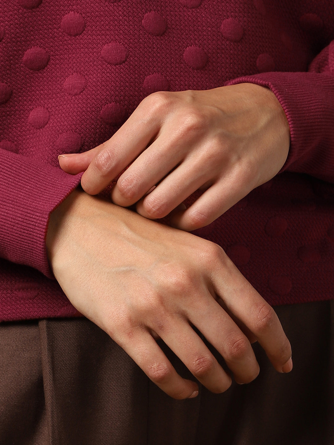 Women Bubble Knit Self Design Pullover