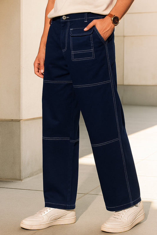 Oversized Contrast Stitch Cargo Pants