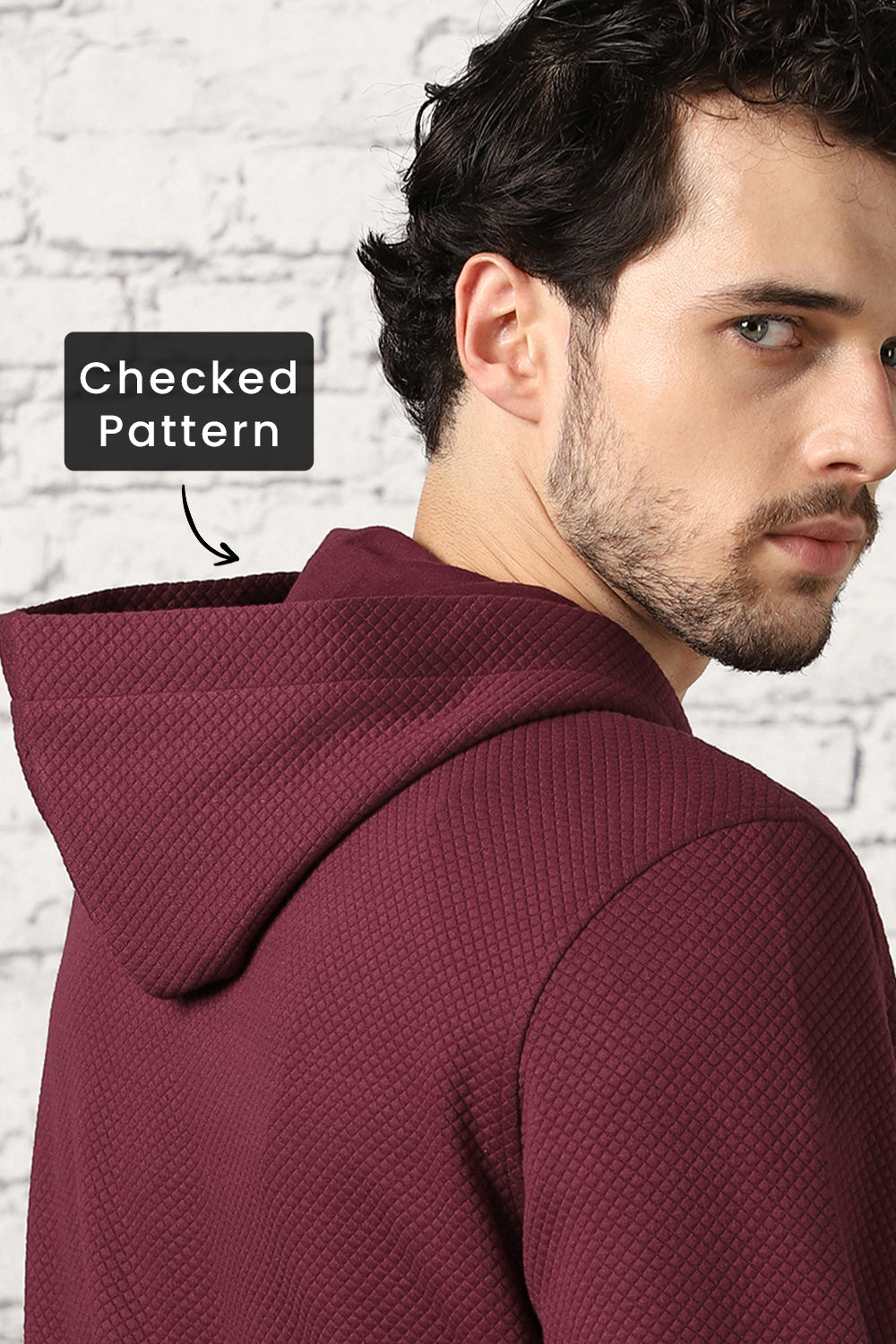 Cranberry Juice Checked Quilted Hoodie