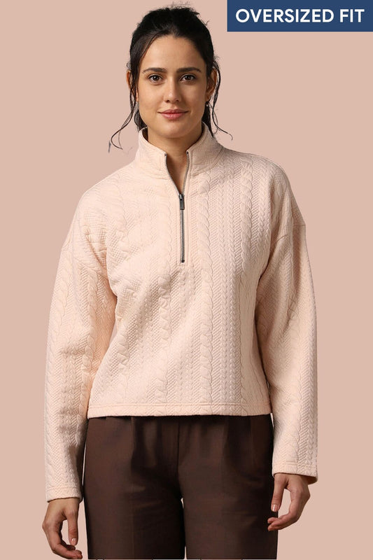 Oversized Cable Knit Zip-up Sweatshirt