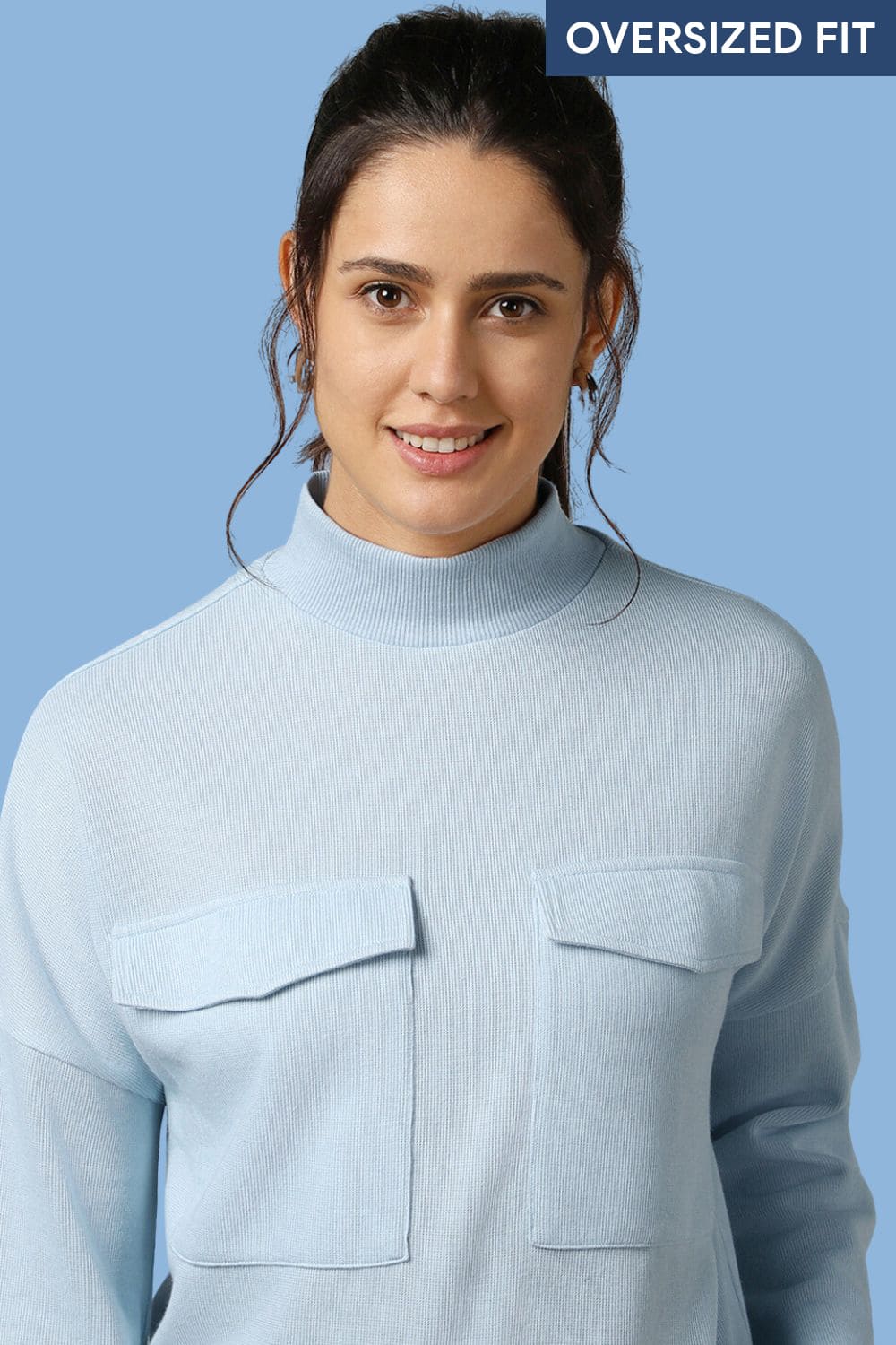 Oversized Flap Pocket Self Design Pullover