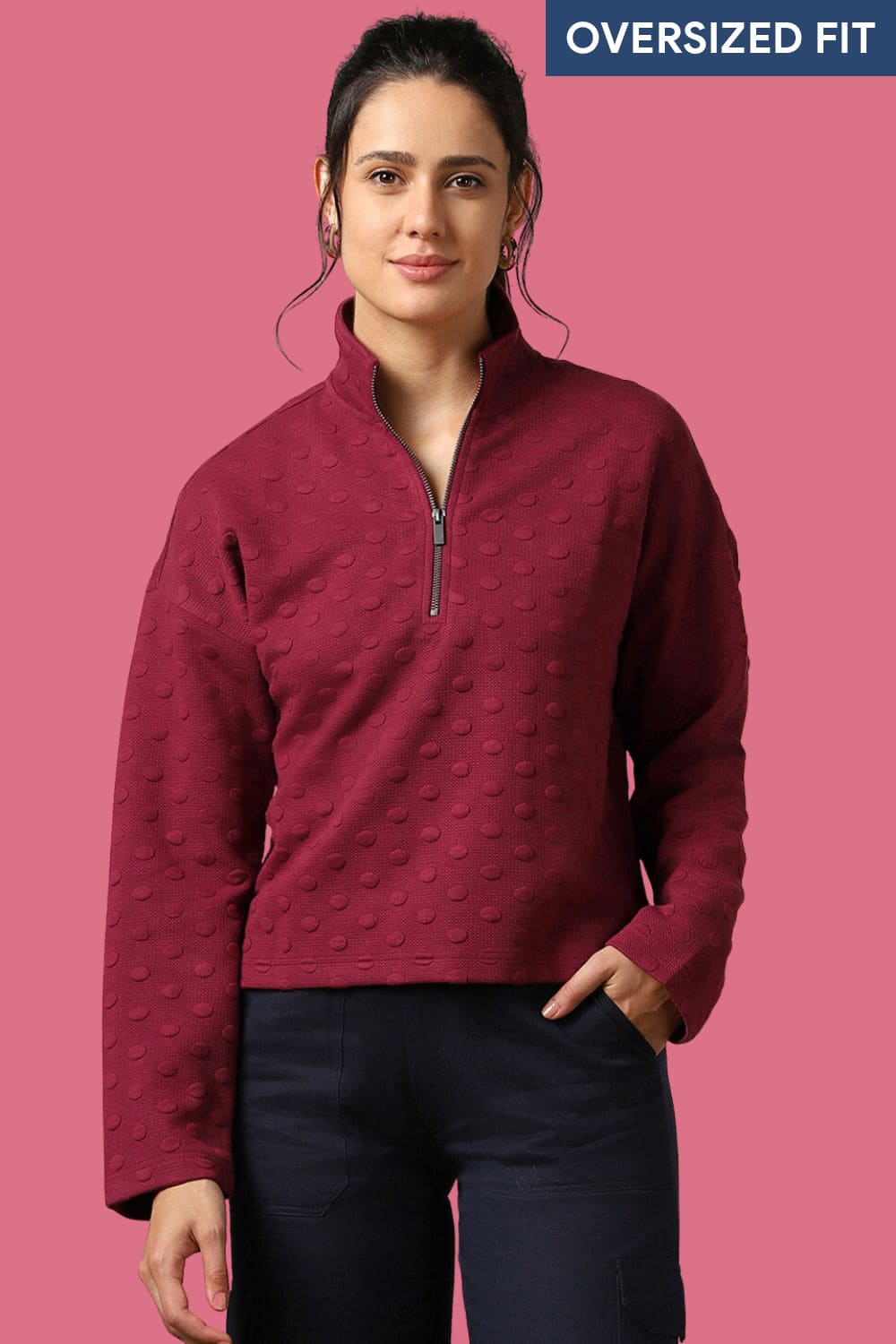 Oversized Bubble Knit Zip-up Sweatshirt