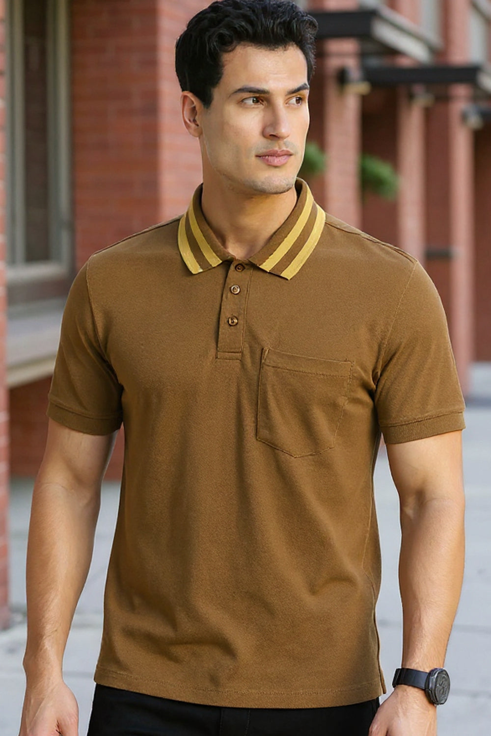 Striped Collar Polo T-Shirt
