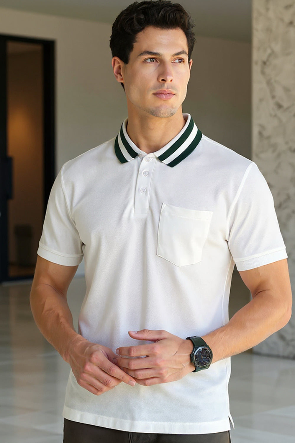 Striped Collar Polo T-Shirt