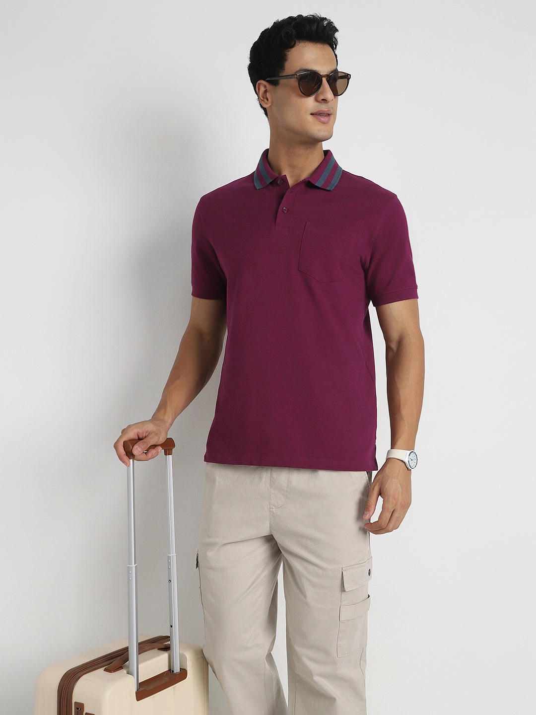 Striped Collar Polo T-Shirt