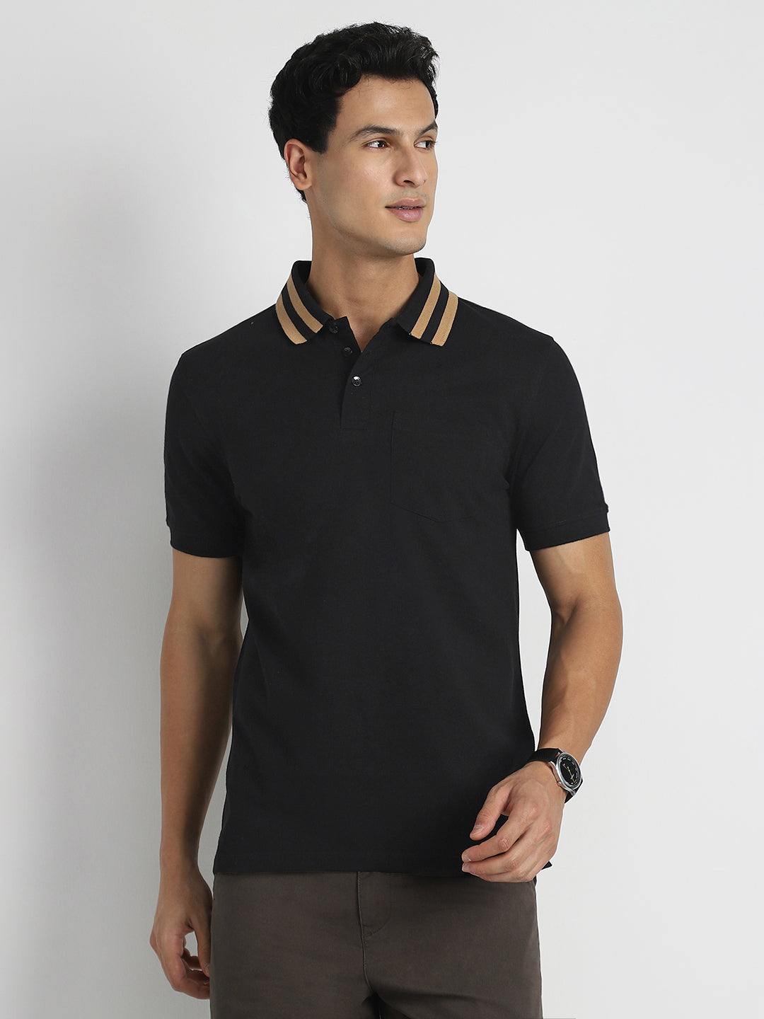 Striped Collar Polo T-Shirt