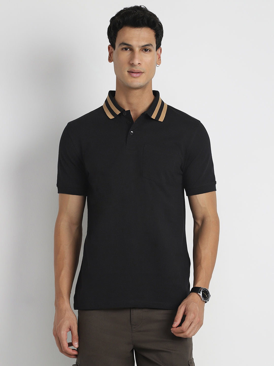 Striped Collar Polo T-Shirt
