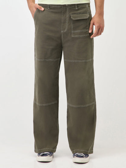 Oversized Contrast Stitch Cargo Pants