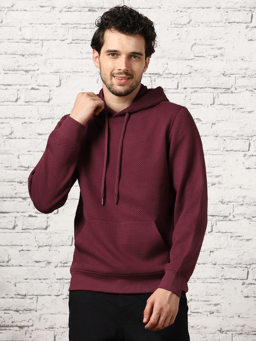 Cranberry Juice Checked Quilted Hoodie