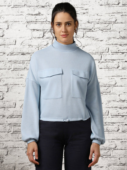 Oversized Flap Pocket Self Design Pullover