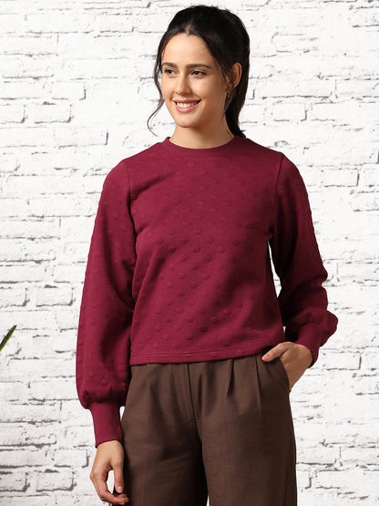 Women Bubble Knit Self Design Pullover