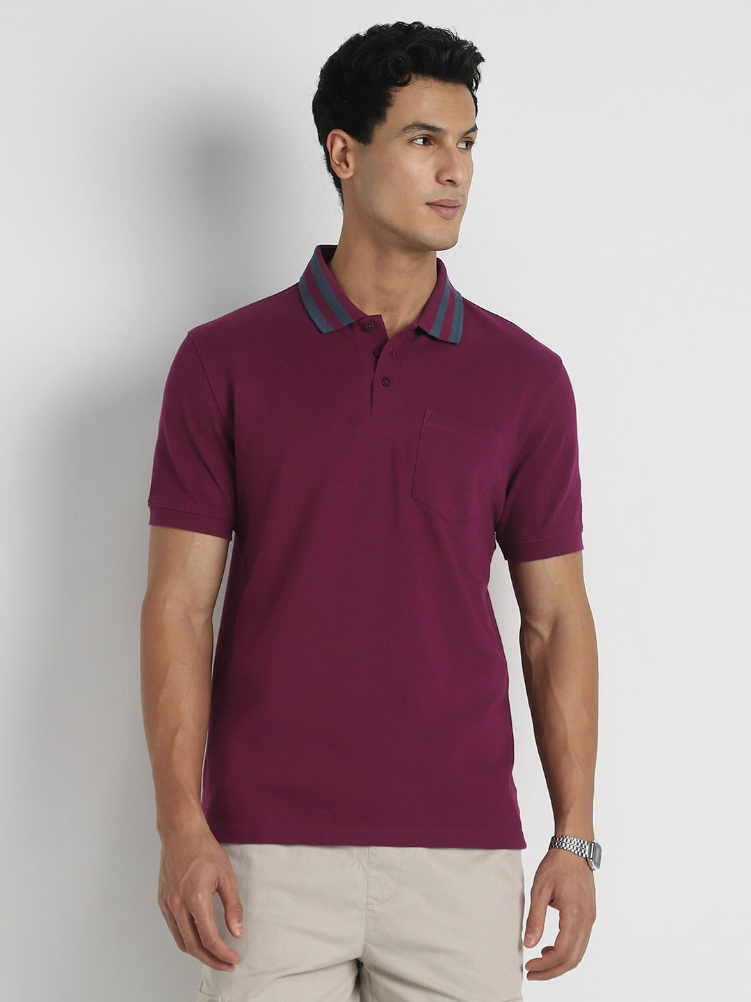 Striped Collar Polo T-Shirt