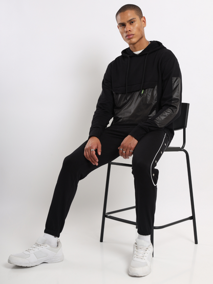 Black Cut & Sew Panel Hoodie