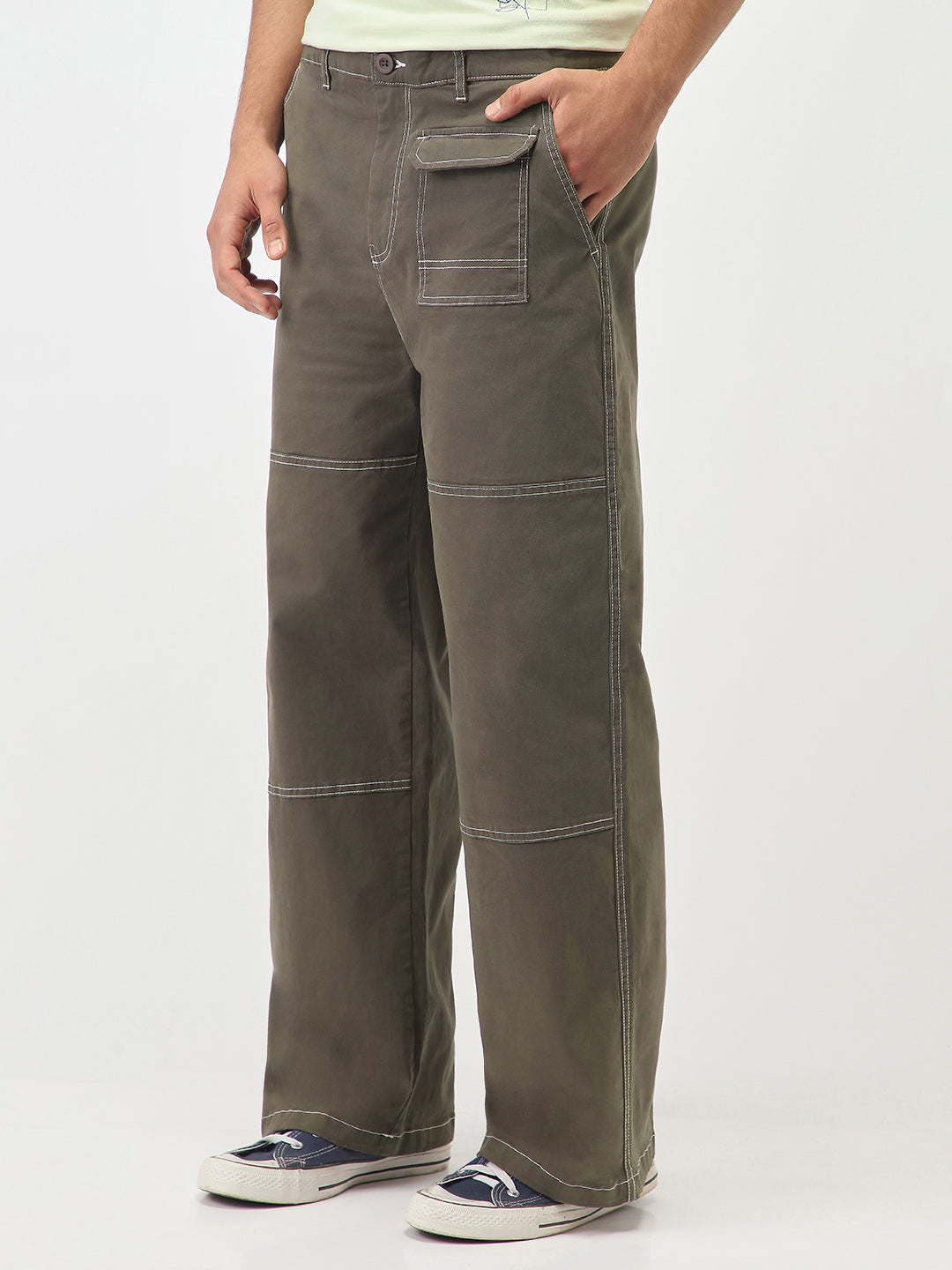 Oversized Contrast Stitch Cargo Pants