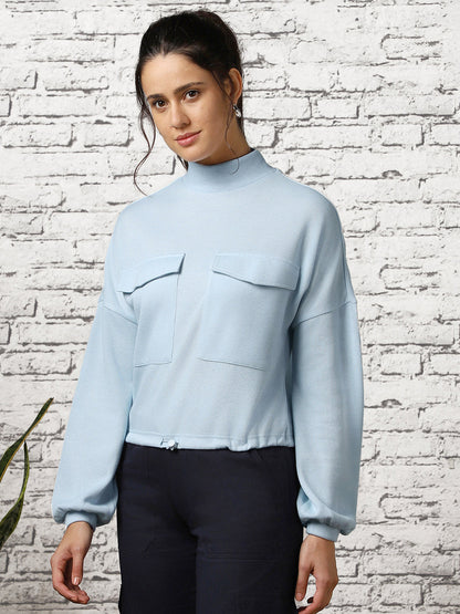 Women Oversized Flap Pocket Self Design Pullover