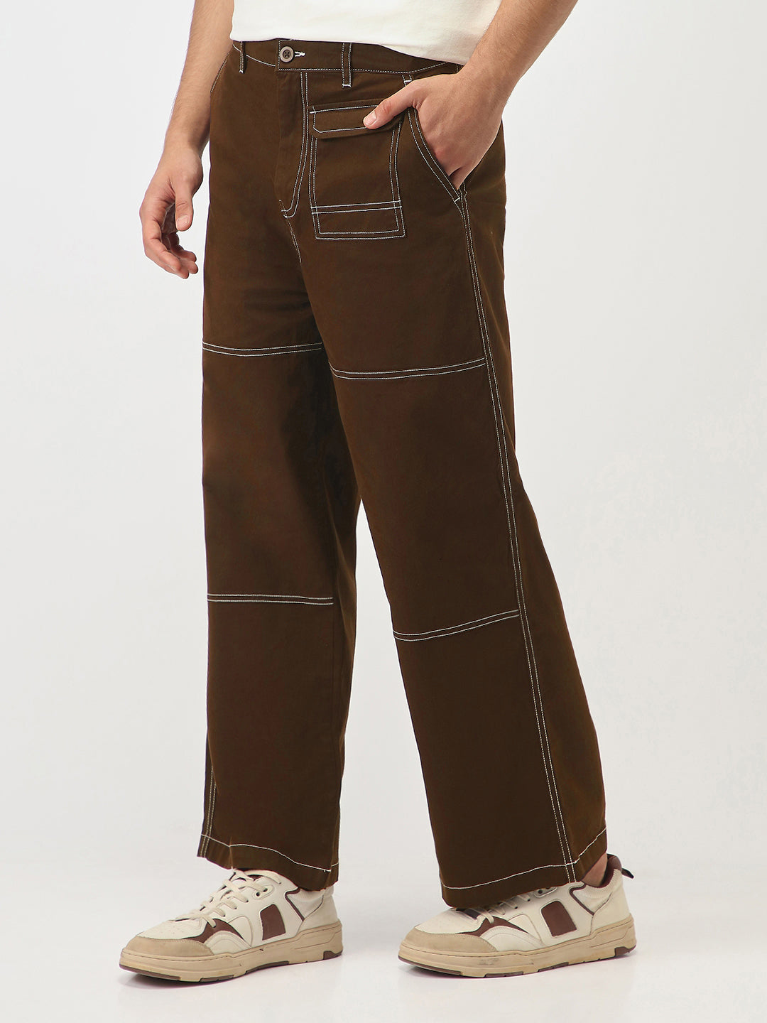 Oversized Contrast Stitch Cargo Pants