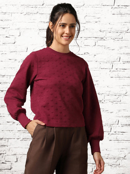 Women Bubble Knit Self Design Pullover