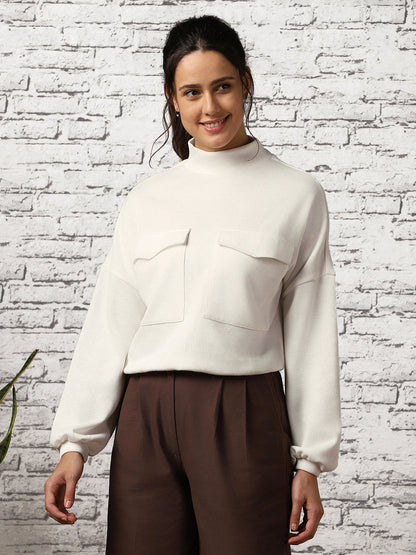 Oversized Flap Pocket Self Design Pullover