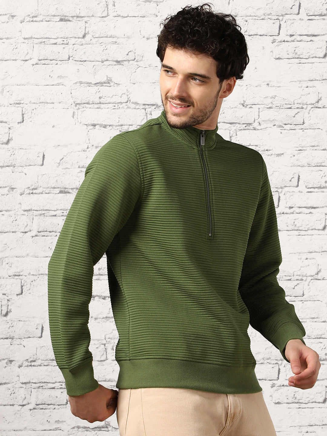 Avocado Striped Quilted Zip-Up Sweatshirt
