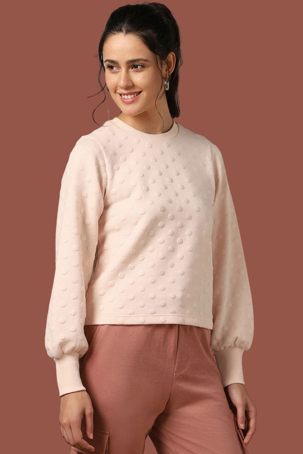 Women Bubble Knit Self Design Pullover
