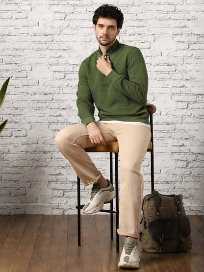 Avocado Striped Quilted Zip-Up Sweatshirt