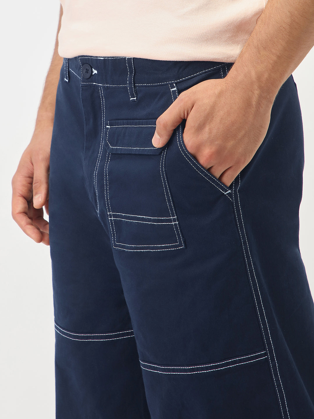 Oversized Contrast Stitch Cargo Pants