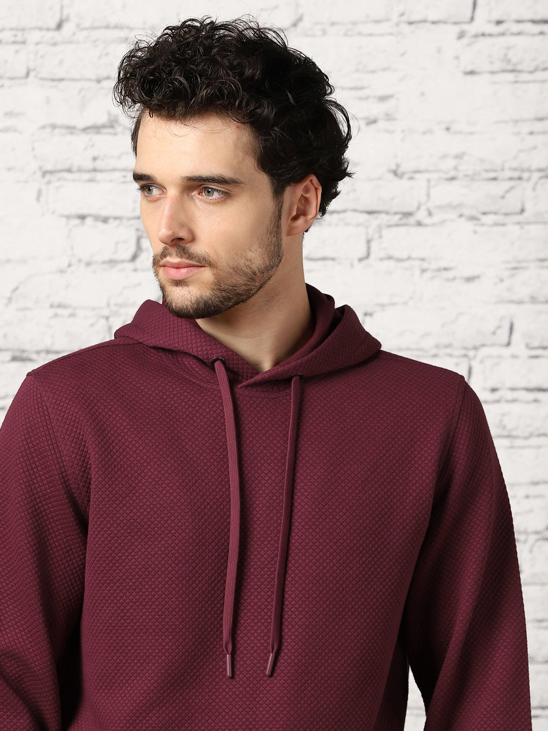Cranberry Juice Checked Quilted Hoodie