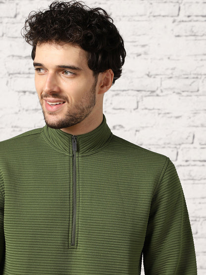 Avocado Striped Quilted Zip-Up Sweatshirt