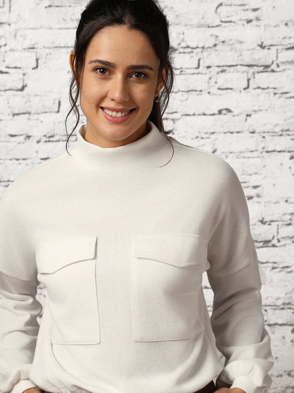 Oversized Flap Pocket Self Design Pullover