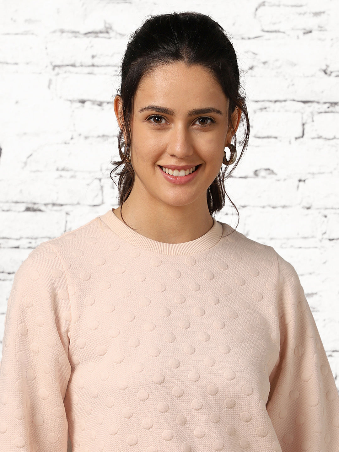 Women Bubble Knit Self Design Pullover