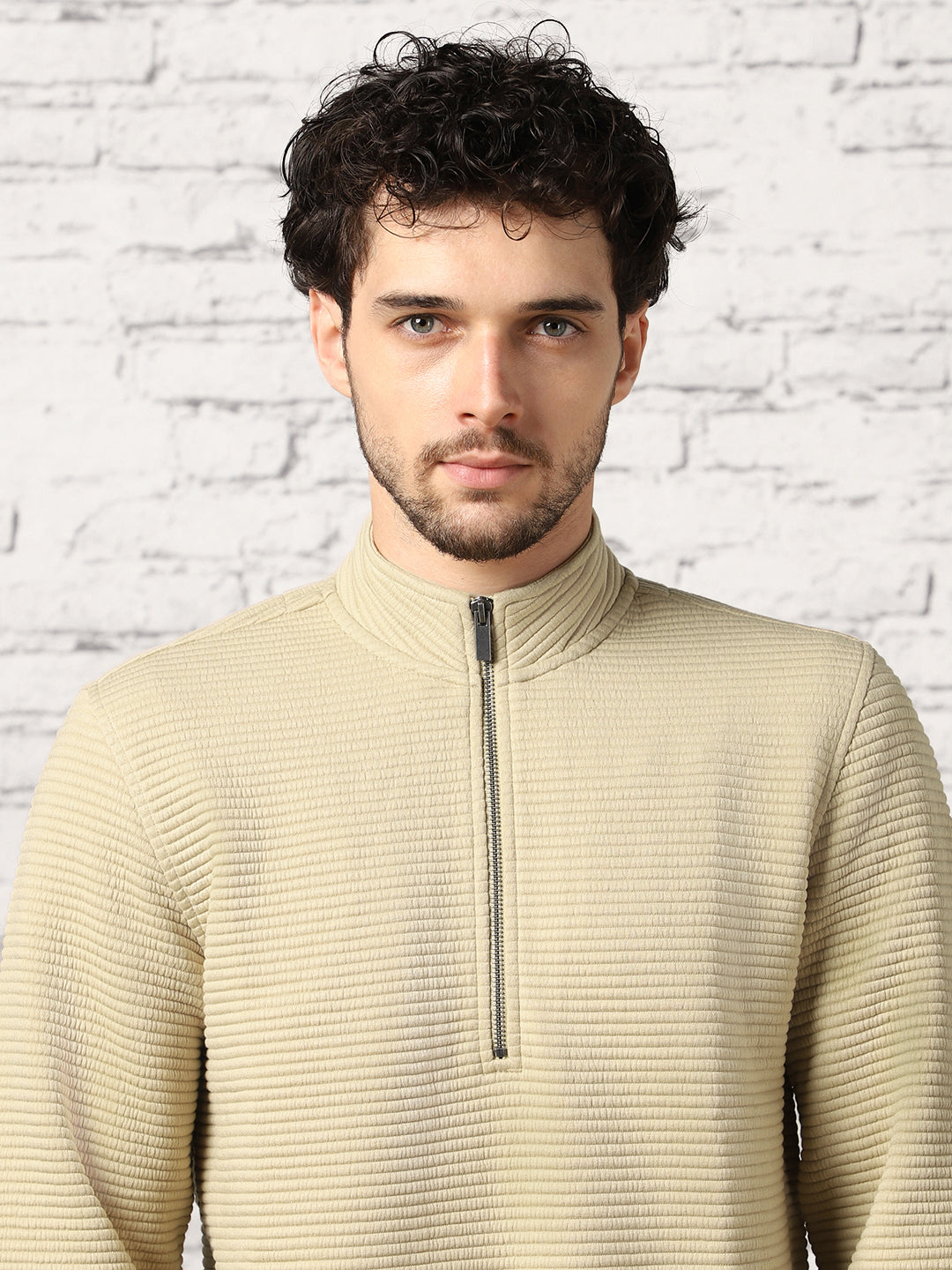 Avocado Striped Quilted Zip-Up Sweatshirt