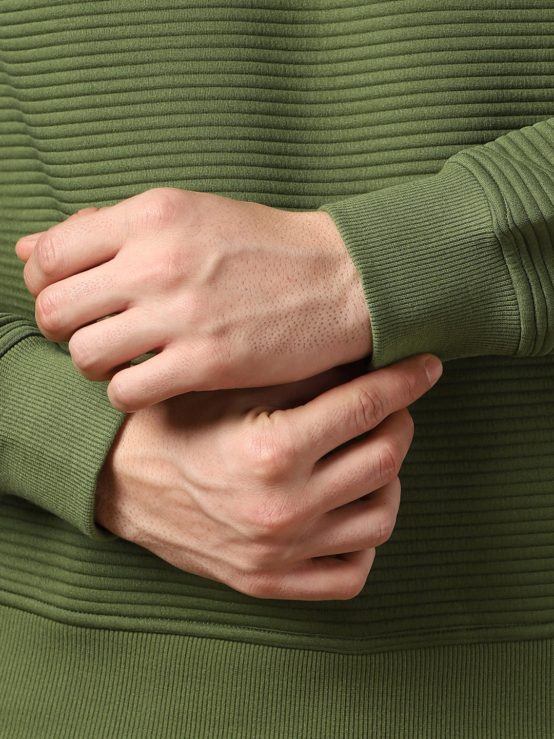 Pale Khaki Striped Quilted Zip-up Sweatshirt