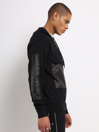 Black Cut & Sew Panel Hoodie