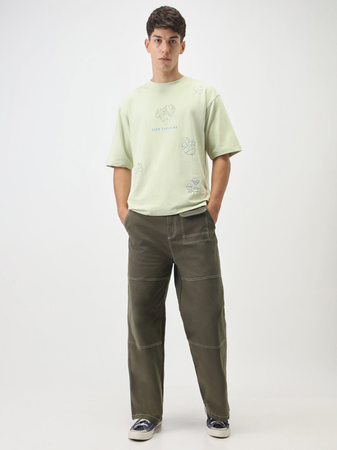 Oversized Contrast Stitch Cargo Pants