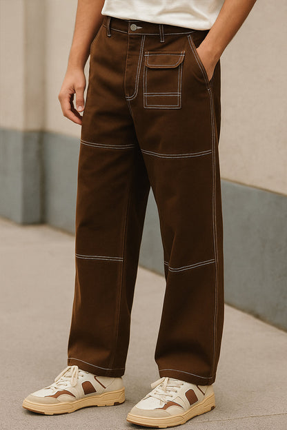 Oversized Contrast Stitch Cargo Pants