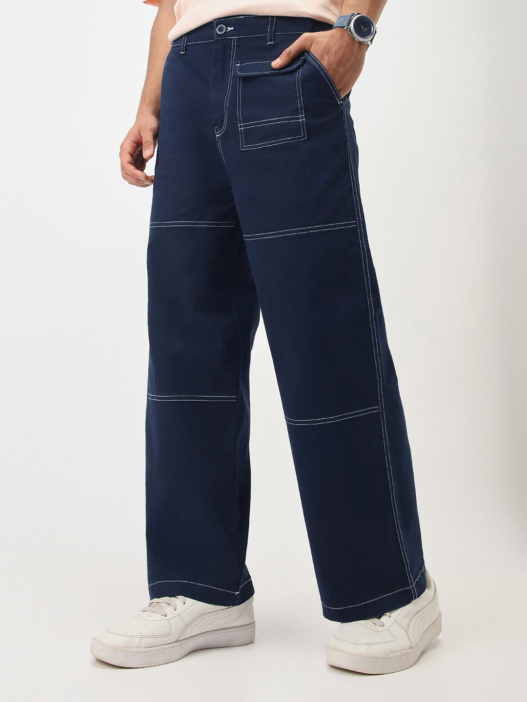 Oversized Contrast Stitch Cargo Pants