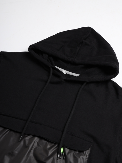 Black Cut & Sew Panel Hoodie